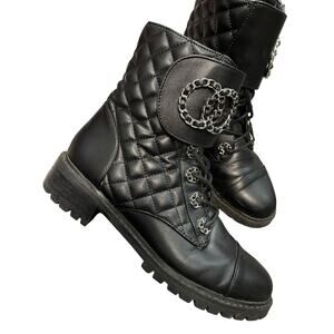 KellParker Quilted Mallory Black Combat Boot Sz 7